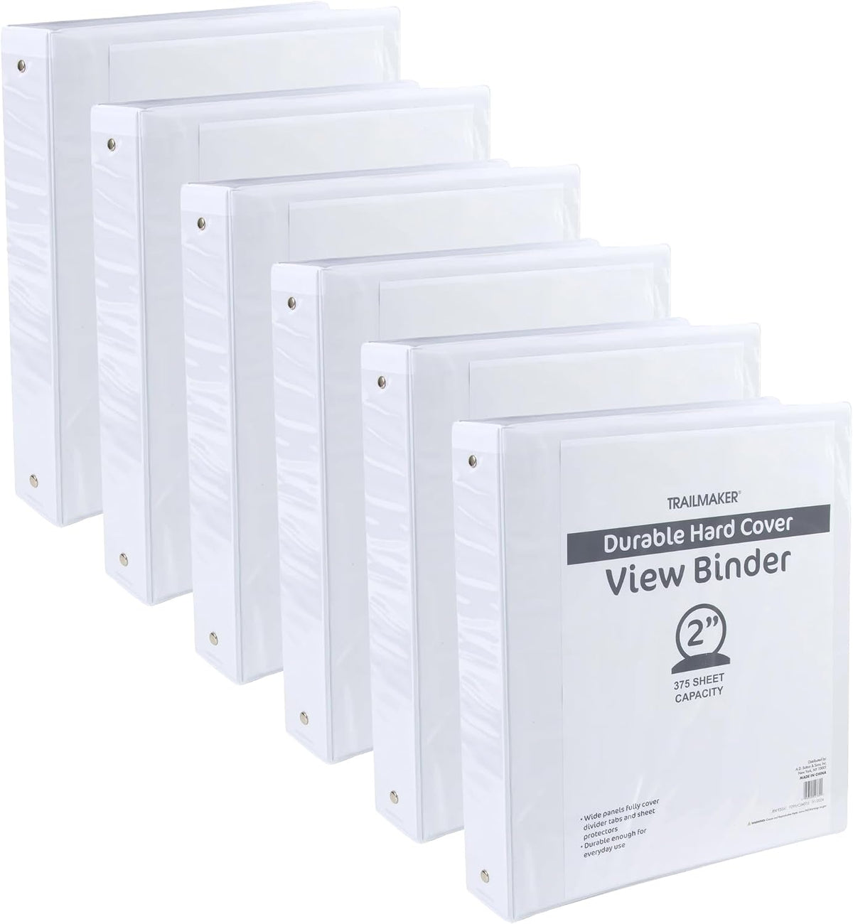 (50 Pack) 2 Inch Binders 3 Ring Hardcover Binders in Bulk with Clear View Cover, Pockets for Classroom, Office, Portfolios | Bulk School, Teacher, Office Supplies (White Only Pack)