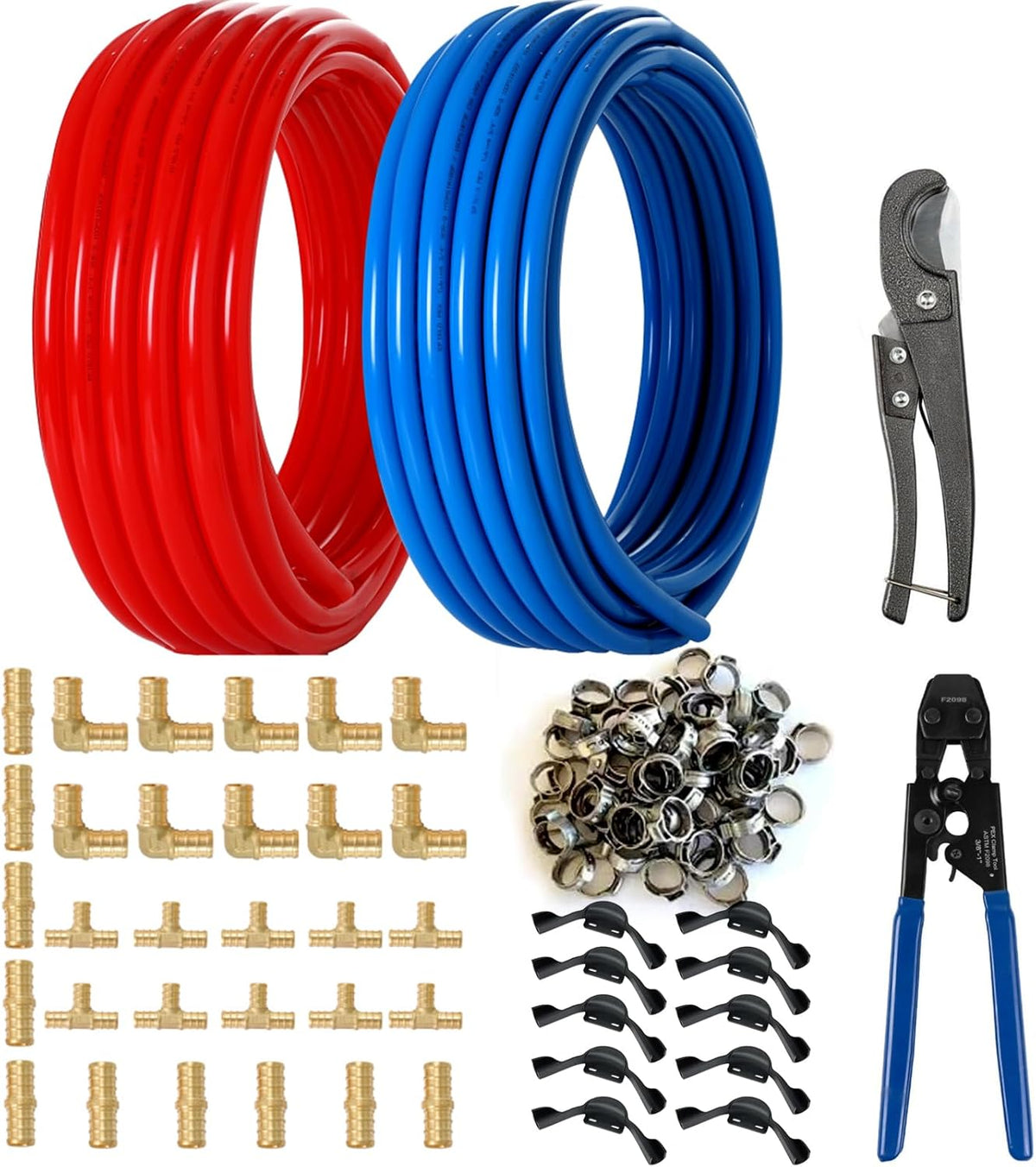 (All-in-One) GUOFIS 3/4 Inch PEX-B Pipe,2x100FT Blue&Red Pex Tubing,Plumbing Pipe kit for Portable Water