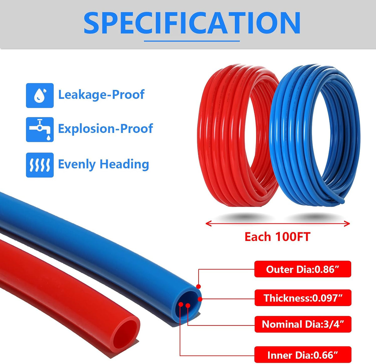 (All-in-One) GUOFIS 1/2 Inch PEX-B Pipe,2x100FT Blue&Red Pex Tubing,Plumbing Pipe kit for Portable Water